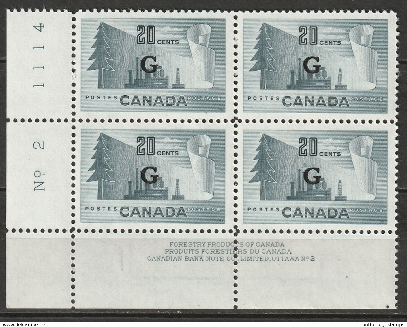 Canada 1951 Sc O30  Official LL Plate 2 Block MNH** - Plate Number & Inscriptions