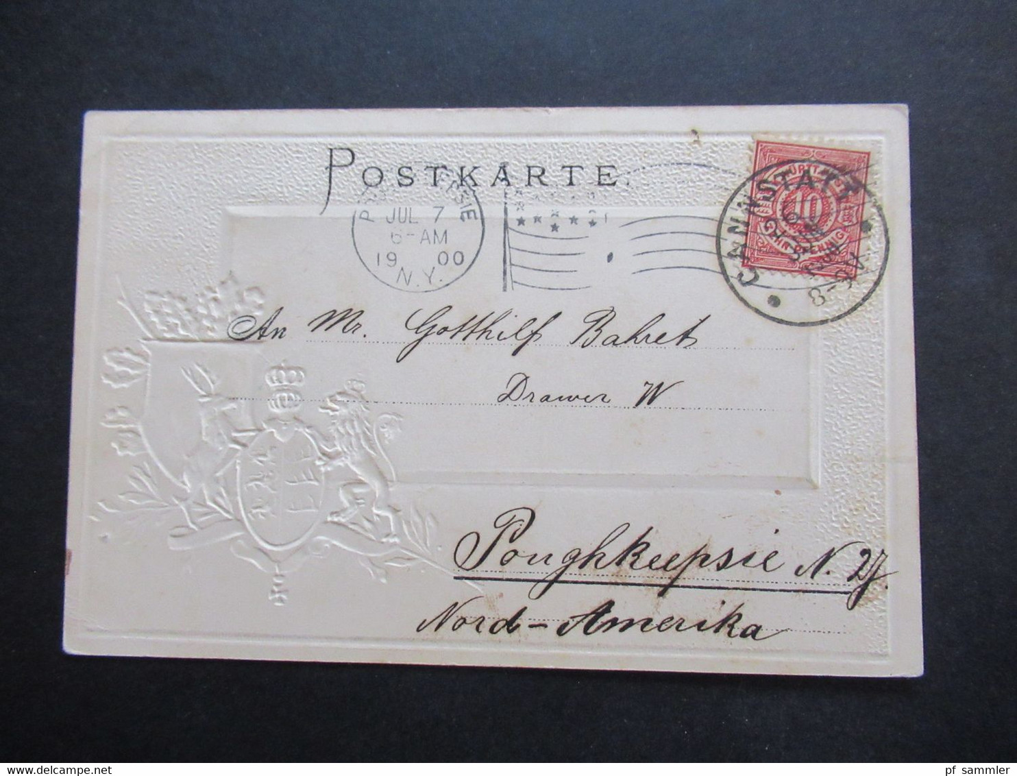 AD Württemberg 1900 Präge / Relief AK Cannstatt Kursaal Passepartoutkarte Nach Poughkeepsie USA Gesendet!! - Briefe U. Dokumente