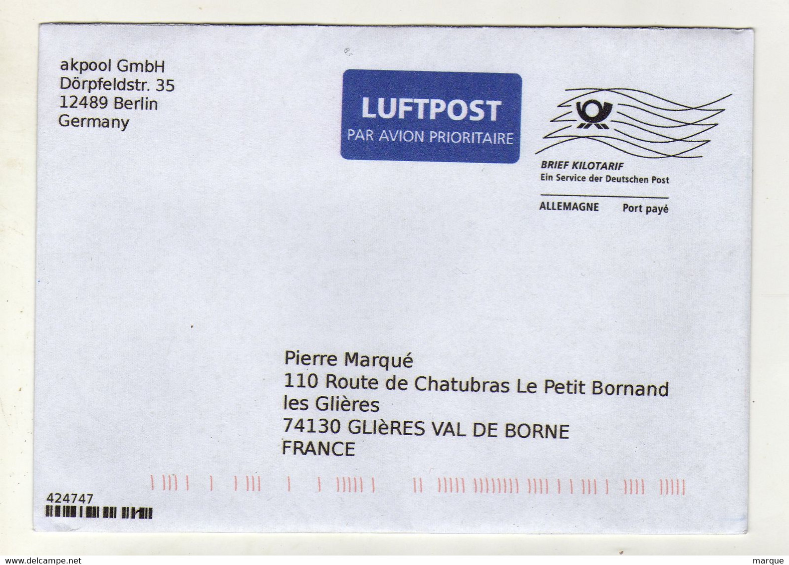 Enveloppe DEUTSCHE BUNDENPOST ALLEMAGNE Oblitération BRIEF KILOTARIF Port Payé - Frankeermachines (EMA)