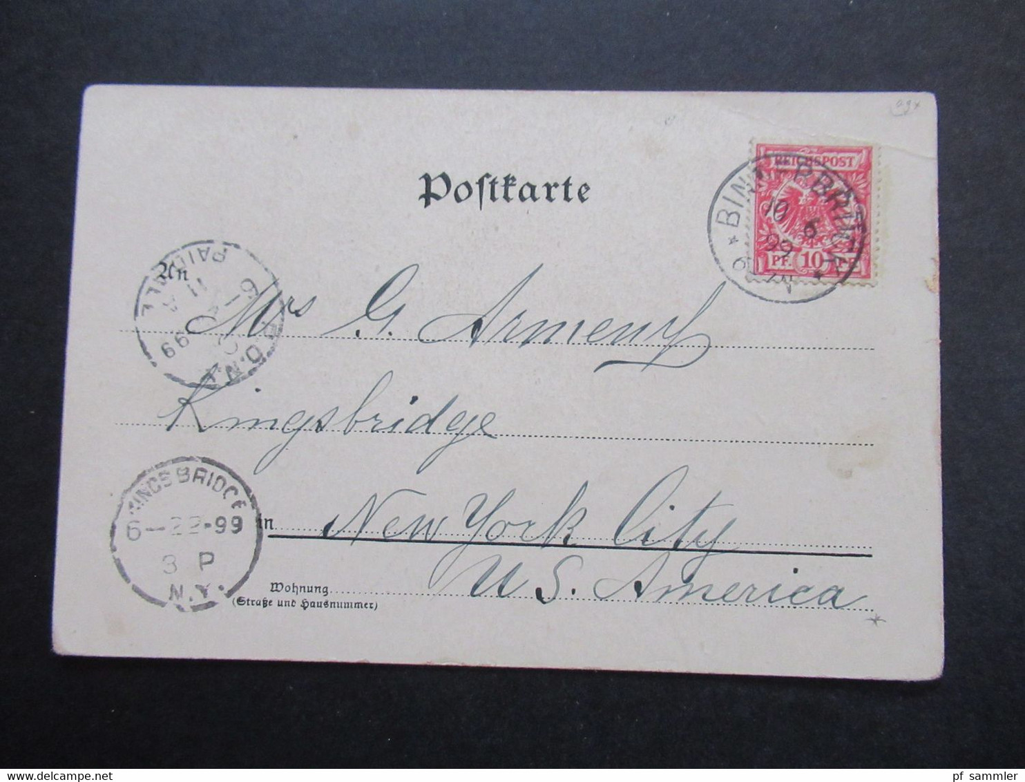 DR 1899 AK Gruss Von Der Loreley Verlag F. Szesztokat Stempel K1 Bingerbrück Nach Kingsbridge NYC USA Gesendet - Gruss Aus.../ Grüsse Aus...