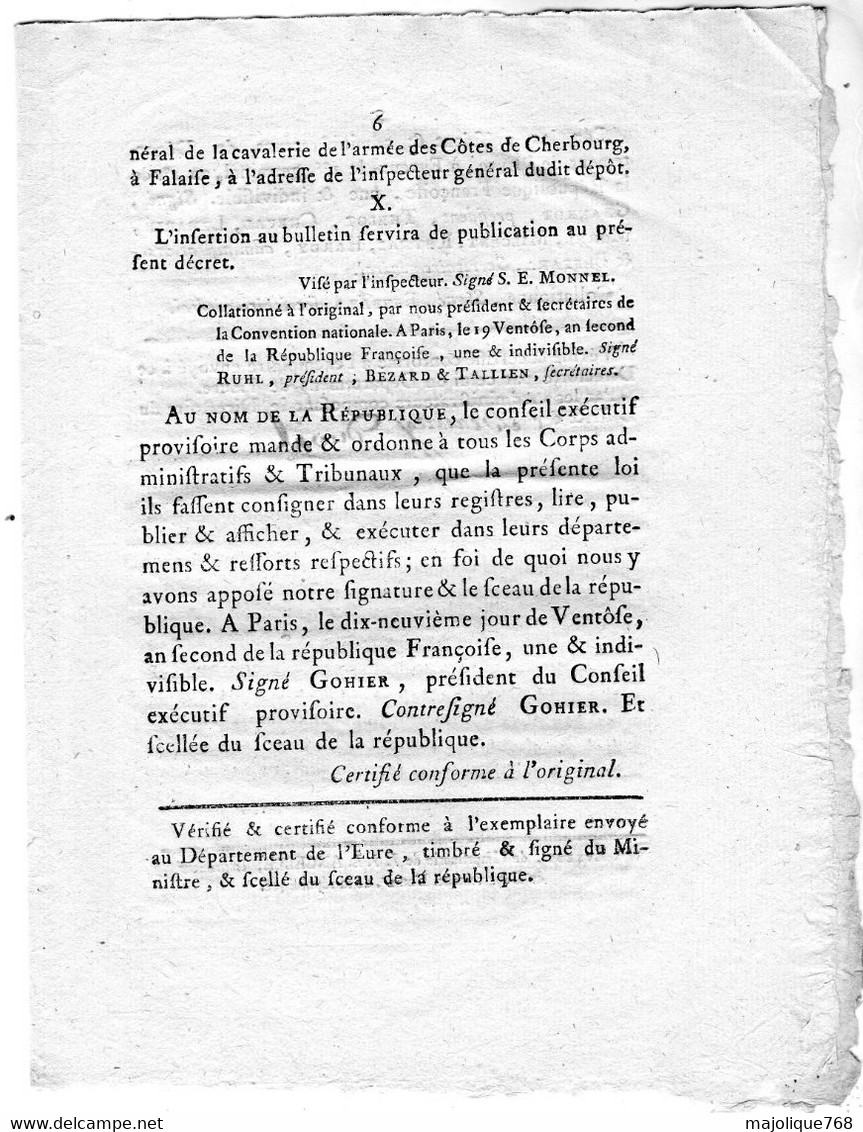 Decret de la convention nationale, du 16.e jour de Vendôse L'an 2 de la République Française une & indivisible.