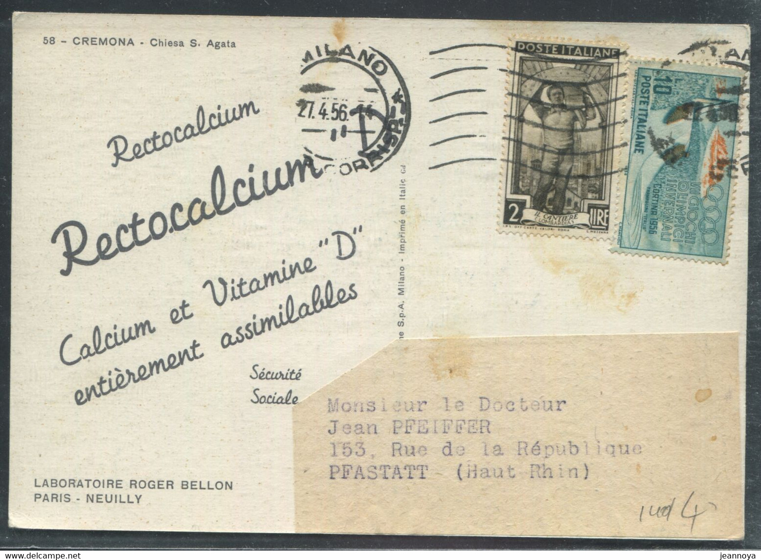 JEUX OLYMPIQUE - ITALIE N° 720 + 706 / CP PUBLICITAIRE DE MILANO LE 27/4/1956 - TB - Hiver 1956: Cortina D'Ampezzo