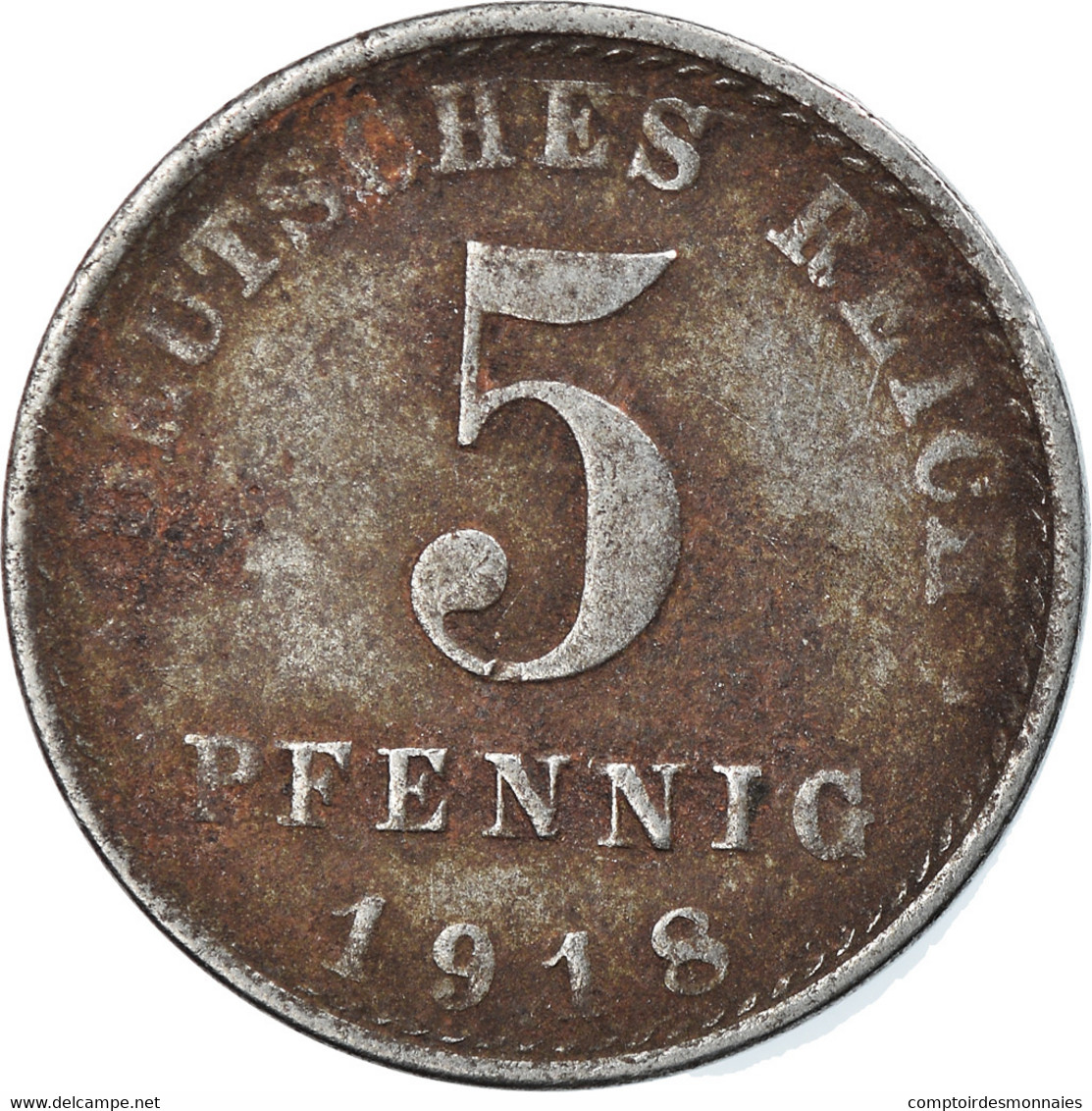 Monnaie, GERMANY - EMPIRE, 5 Pfennig, 1918, Berlin, TTB, Iron, KM:19 - 5 Rentenpfennig & 5 Reichspfennig