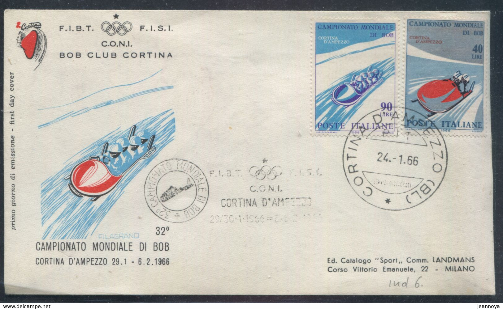 JEUX OLYMPIQUE - ITALIE N° 938 & 939 / FDC DE CORTINA D'AMPEZZO LE 24/1/1966 , AVEC SIGLE OLYMPIQUE - TB - Winter 1956: Cortina D'Ampezzo