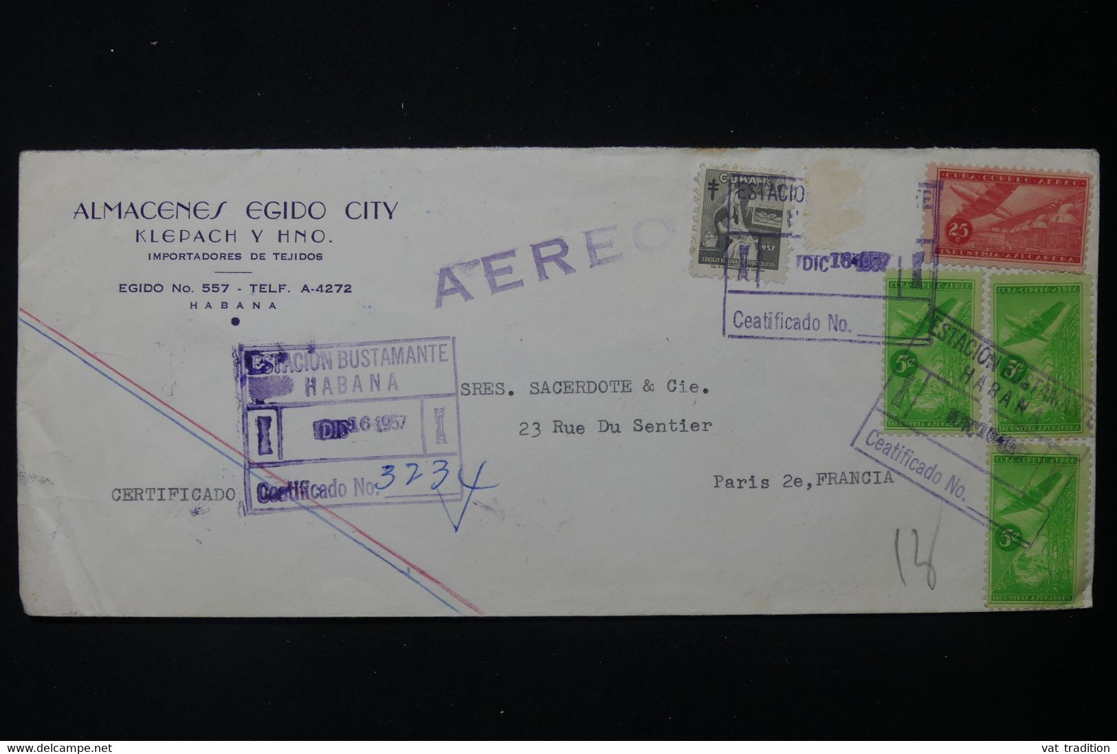 CUBA - Enveloppe Commerciale De Habana En 1957 Pour La France En Recommandé Par Avion  - L 84134 - Covers & Documents