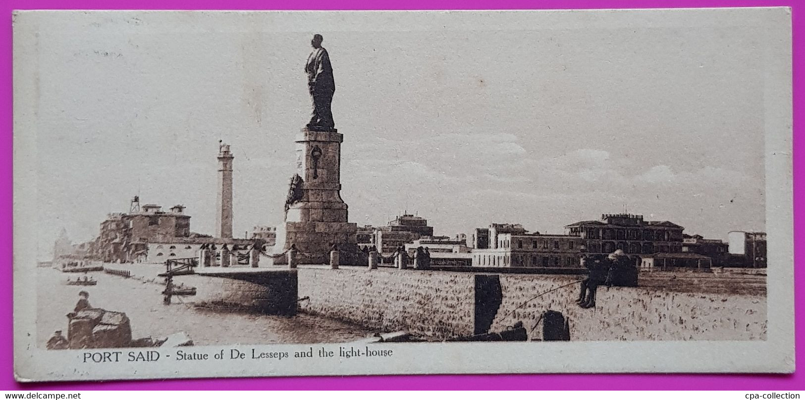 Mini Cpa Egypte Port Said Statue De Lesseps Et Phare Mini Carte Postale Afrique Statue Of Lesseps And Light House - Port Said