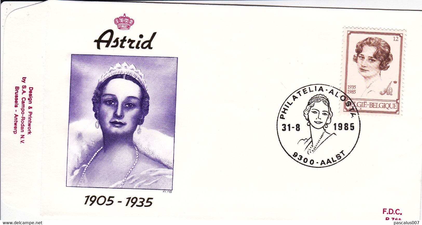 B01-259 - FDC P765  - Cob 2183 - Royal Dynastie S.M. La Reine Astrid En 1935 - 31-08-1985 9300 Aalst - 1981-1990