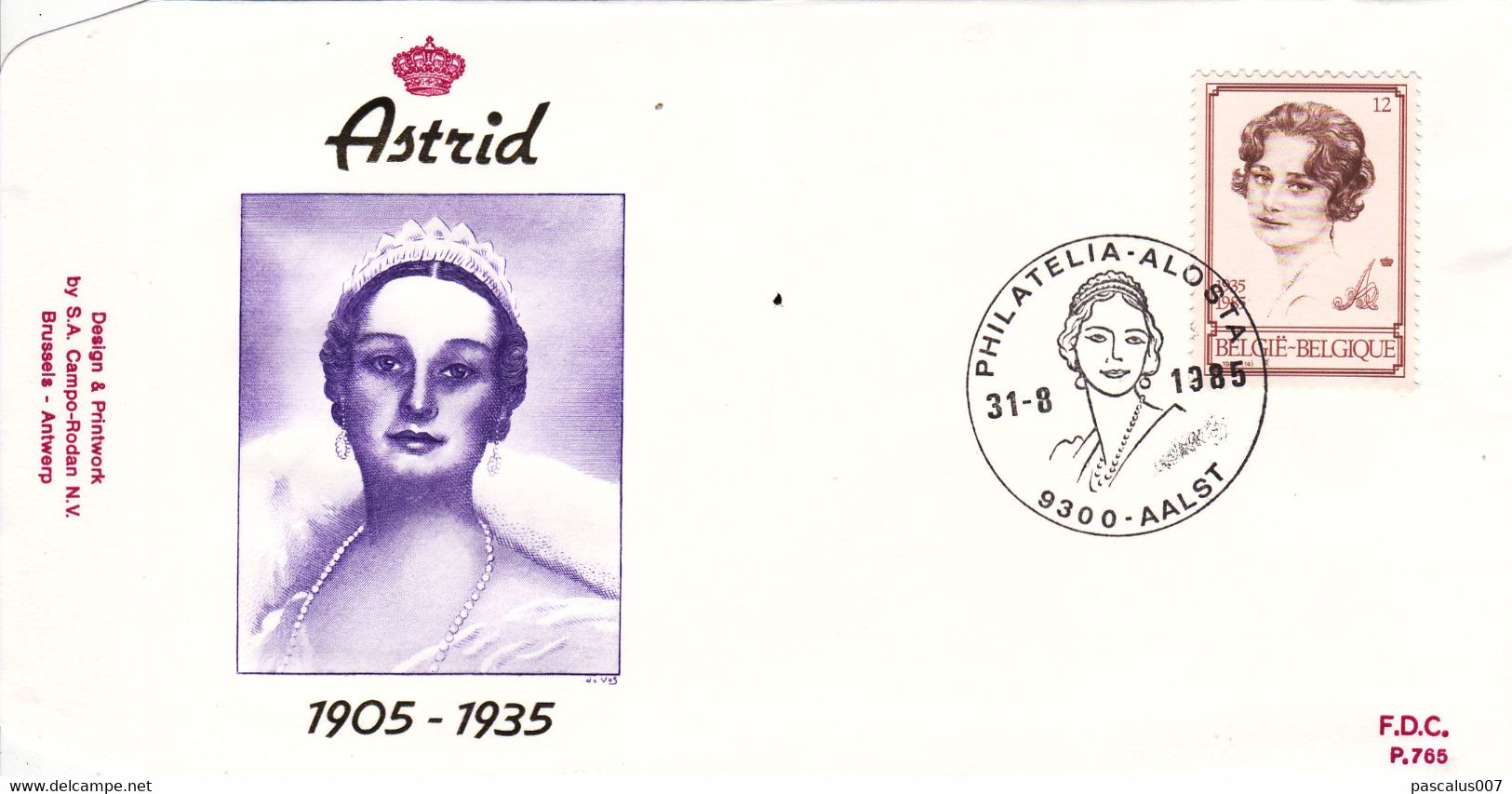 B01-259 - FDC P765  - Cob 2183 - Royal Dynastie S.M. La Reine Astrid En 1935 - 31-08-1985 9300 Aalst - 1981-1990