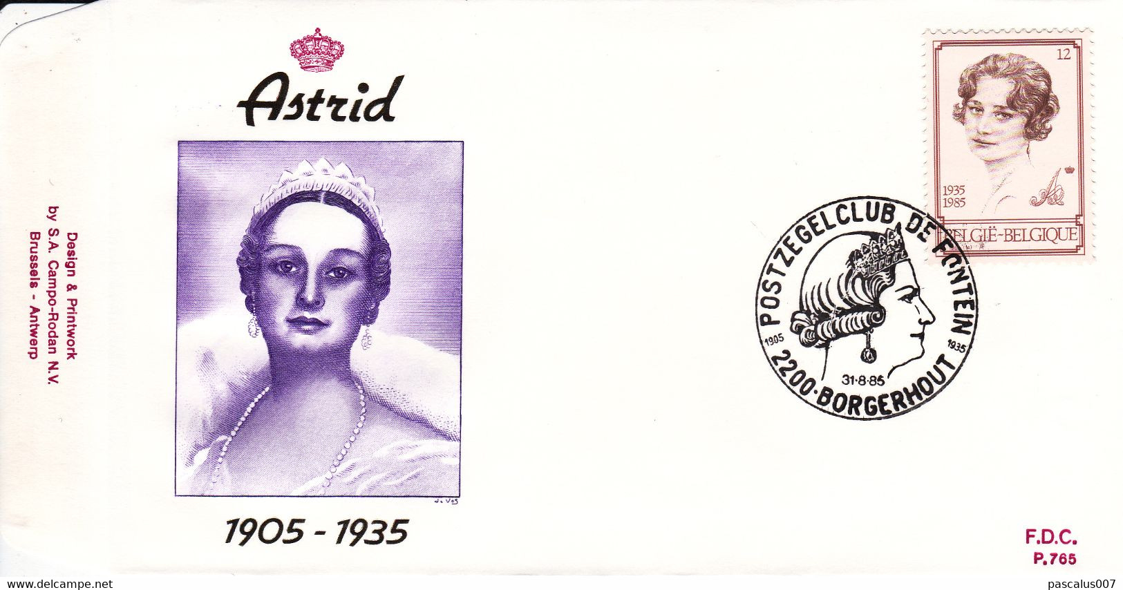 B01-259 - FDC P765  - Cob 2183 - Royal Dynastie S.M. La Reine Astrid En 1935 - 31-08-1985 2200 Borgerhout - 1981-1990