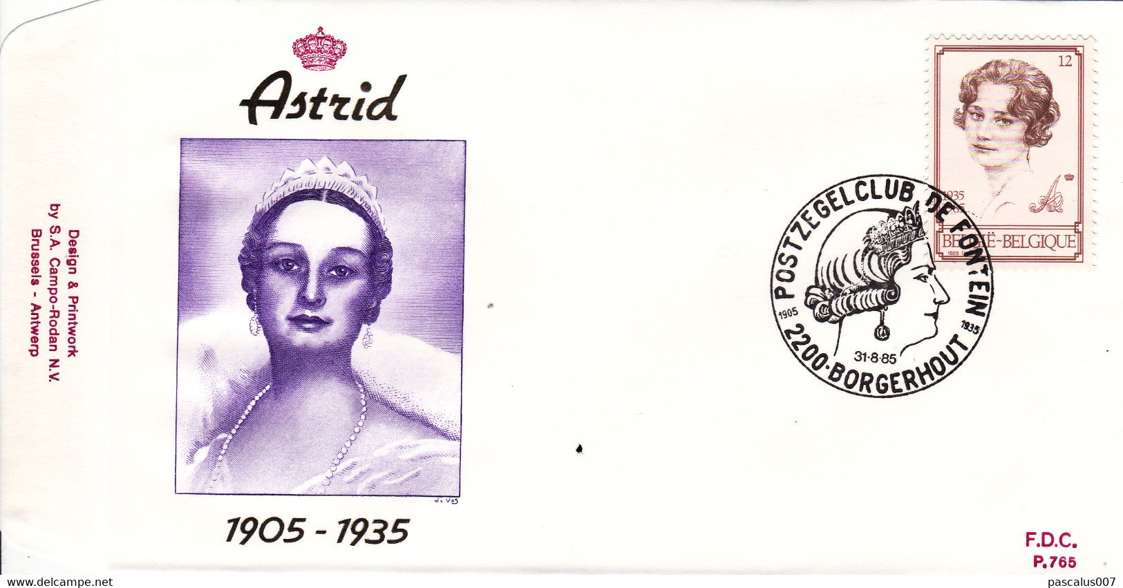 B01-259 - FDC P765  - Cob 2183 - Royal Dynastie S.M. La Reine Astrid En 1935 - 31-08-1985 2200 Borgerhout - 1981-1990