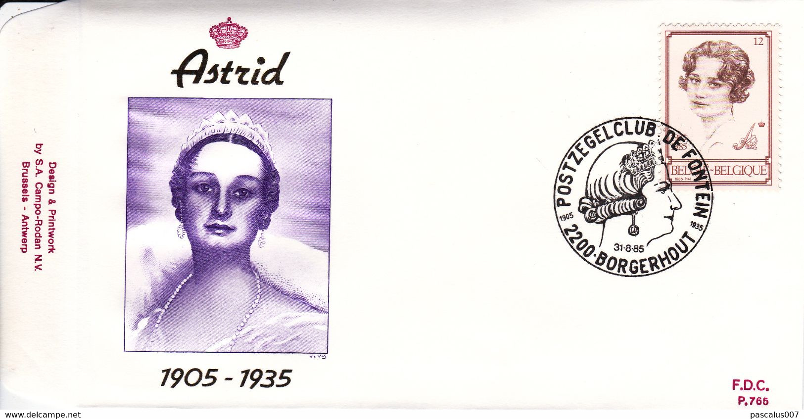 B01-259 - FDC P765  - Cob 2183 - Royal Dynastie S.M. La Reine Astrid En 1935 - 31-08-1985 2200 Borgerhout - 1981-1990