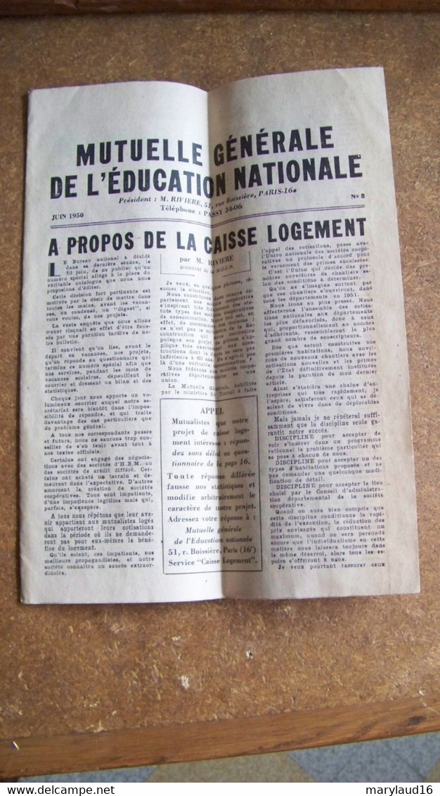 Bulletin Mutuelle Générale De L'éducation Nationale MGEN  N°8 Juin 1950 Dossier Construction - Medicine & Health