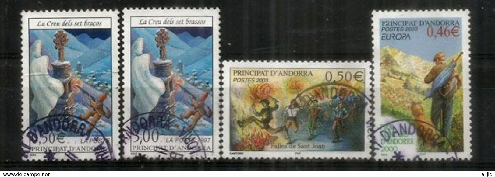 Légendes:La Croix Aux Sept Bras, Feux De La St Jean & Berger Et Son Chien. 4 T-p Oblit.1 ère Qualité,diff. Denominations - Used Stamps
