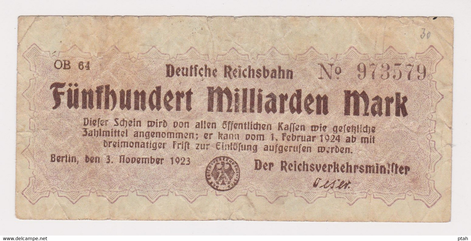 DEUTSCHLAND, Deutsche Reichsbahn Berlin, 500 Milliarden Mark - Other & Unclassified