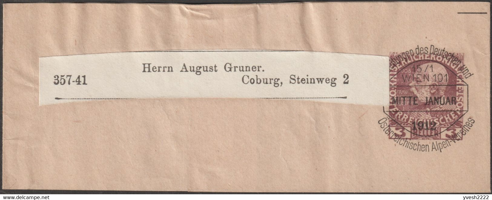 Autriche 1898 à 1920. 16 bandes-journal timbrées sur commande & préoblitérées. Association alpestre germano-autrichienne