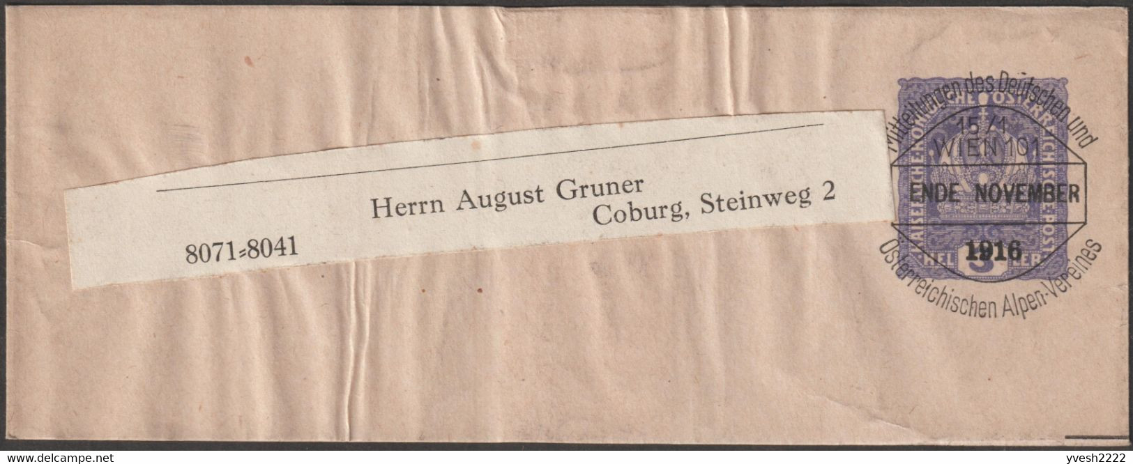 Autriche 1898 à 1920. 16 bandes-journal timbrées sur commande & préoblitérées. Association alpestre germano-autrichienne