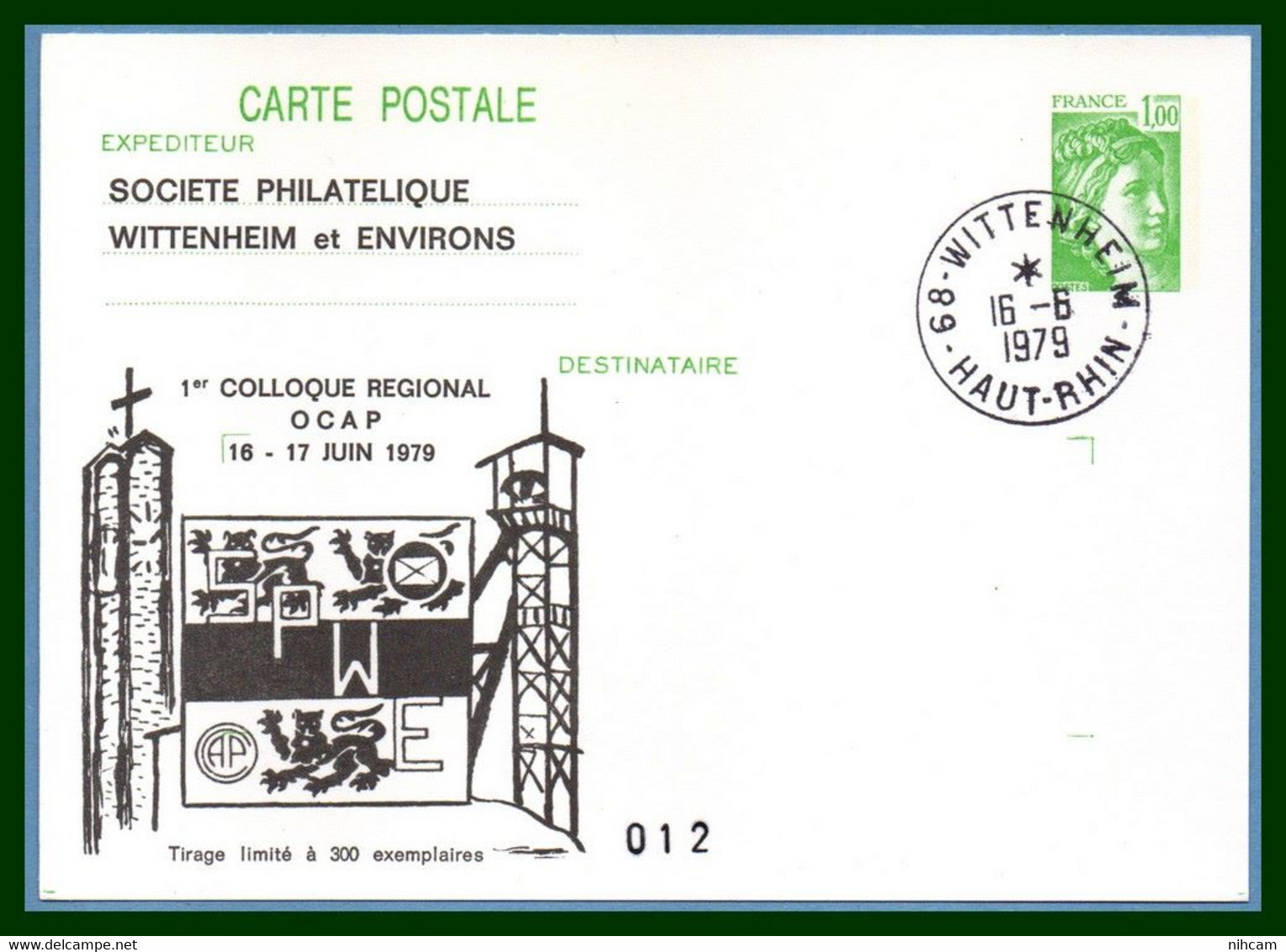 Entier Cp Repiqué WITTENHEIM 1979 Type A9 1er Colloque Régional OCAP - Wittenheim