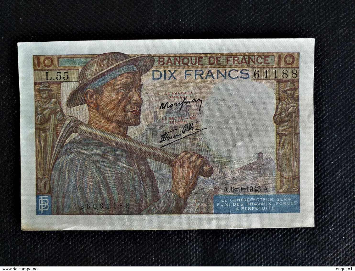 FRANCE:  10 Francs " Mineur" - L55 - 4-9-9-1943A. NEUF Qualité Supérieure - 10 F 1941-1949 ''Mineur''