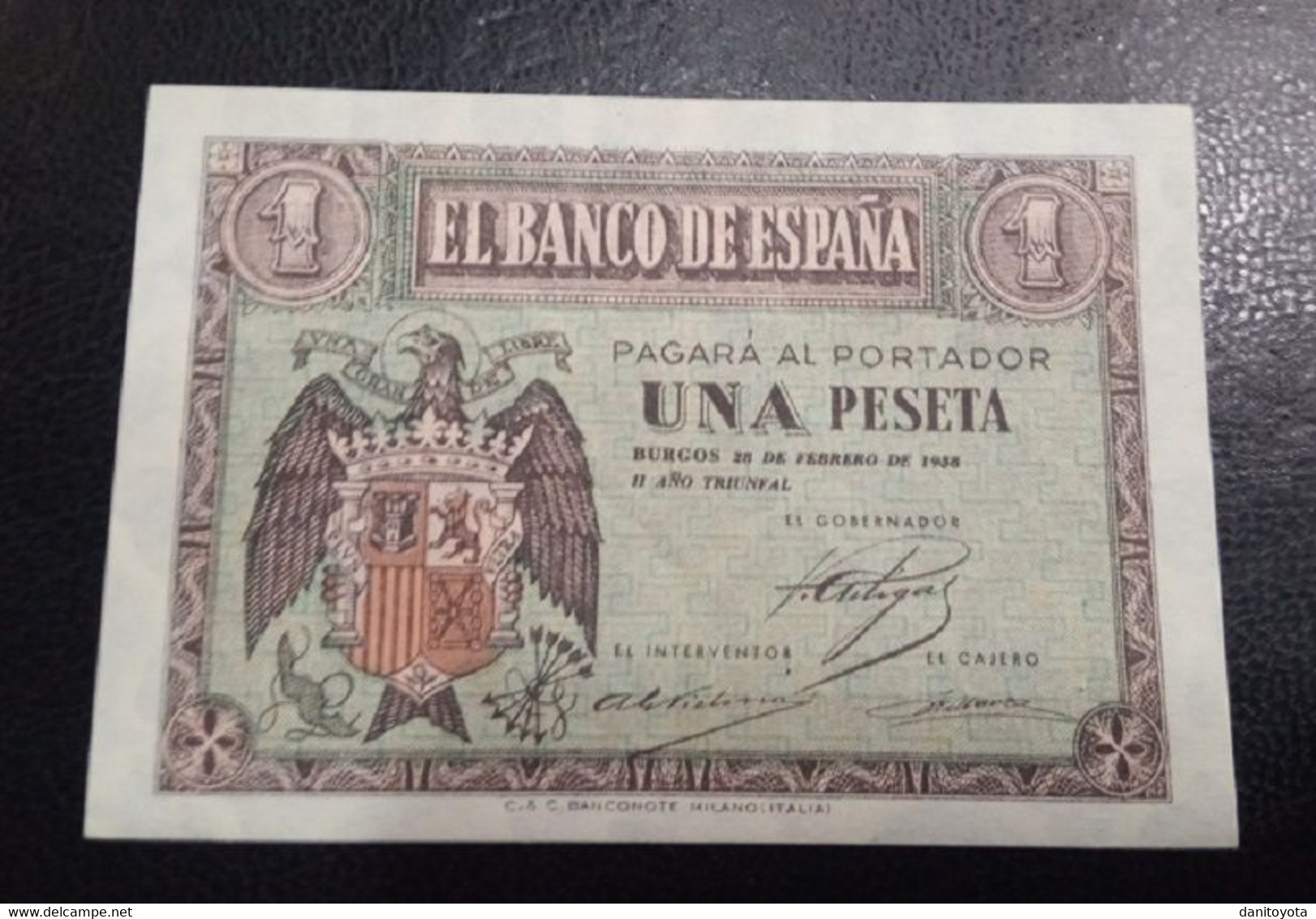 ESPAÑA.  EDIFIL 427a.  1 PTA 28 DE FEBRERO DE 1938 SERIE F,  SIN CIRCULAR. - 1-2 Pesetas