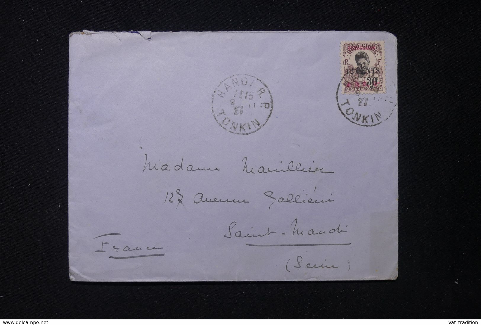 TCH'ONG K'ING - Affranchissement Surchargé Sur Enveloppe De Hanoi Pour La France En 1927 - L 84248 - Brieven En Documenten