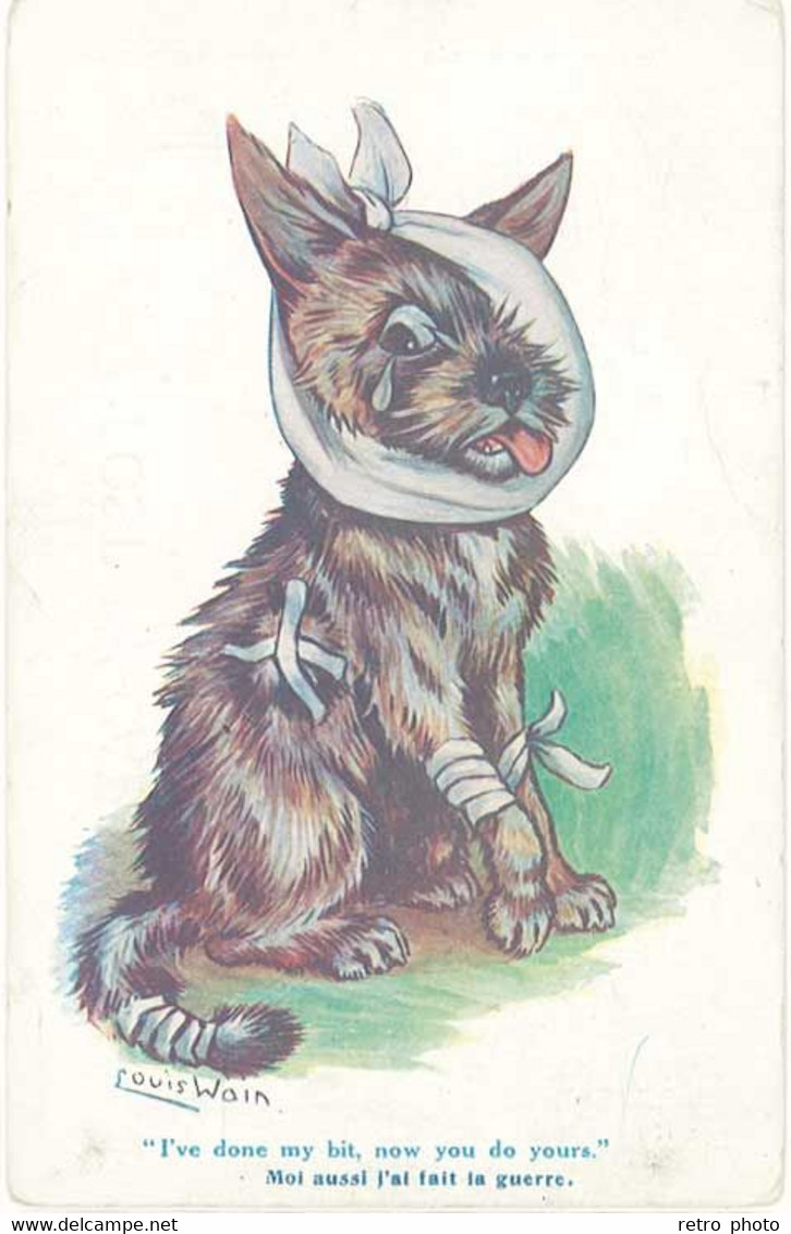 Cpa Illustrateur Louis Wain – Chien Blessé ( Moi Aussi J’ai Fait La Guerre …) - Wain, Louis