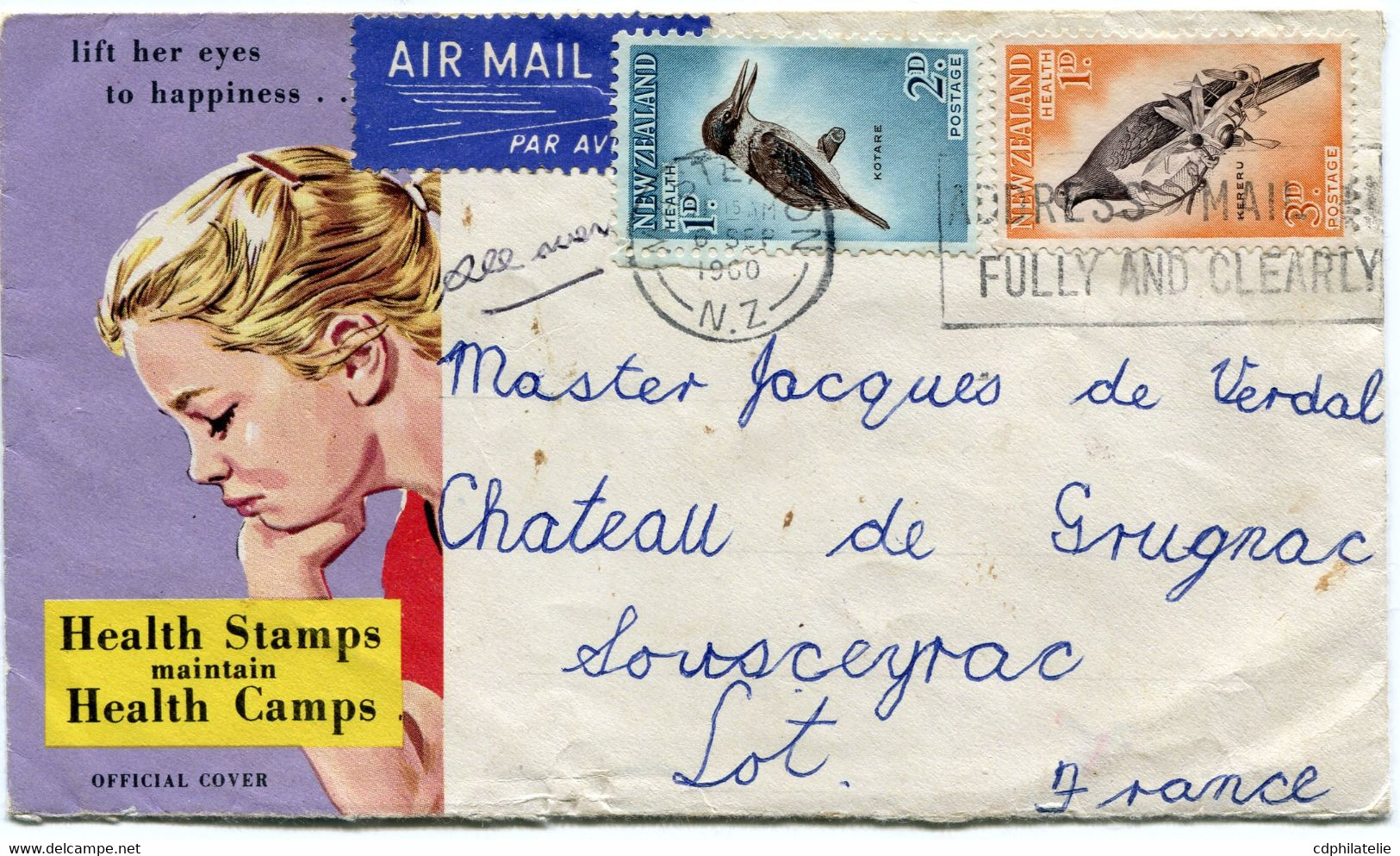 NOUVELLE-ZELANDE THEME OISEAUX LETTRE PAR AVION AVEC AFFR. COMPL. AU DOS DEPART MASTERTON 6 SEP 60 N .Z POUR LA FRANCE - Storia Postale