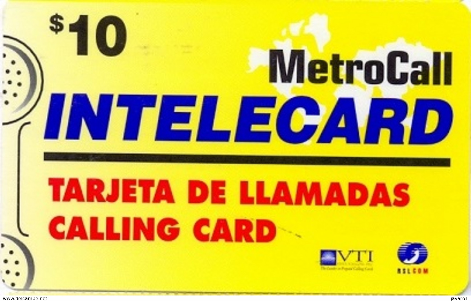 CODETEL-ITC : STD05 $10 INTELECARD Yellow Metrocall VTI+Rslcom USED Exp: 12 MONTHS - Dominik. Republik
