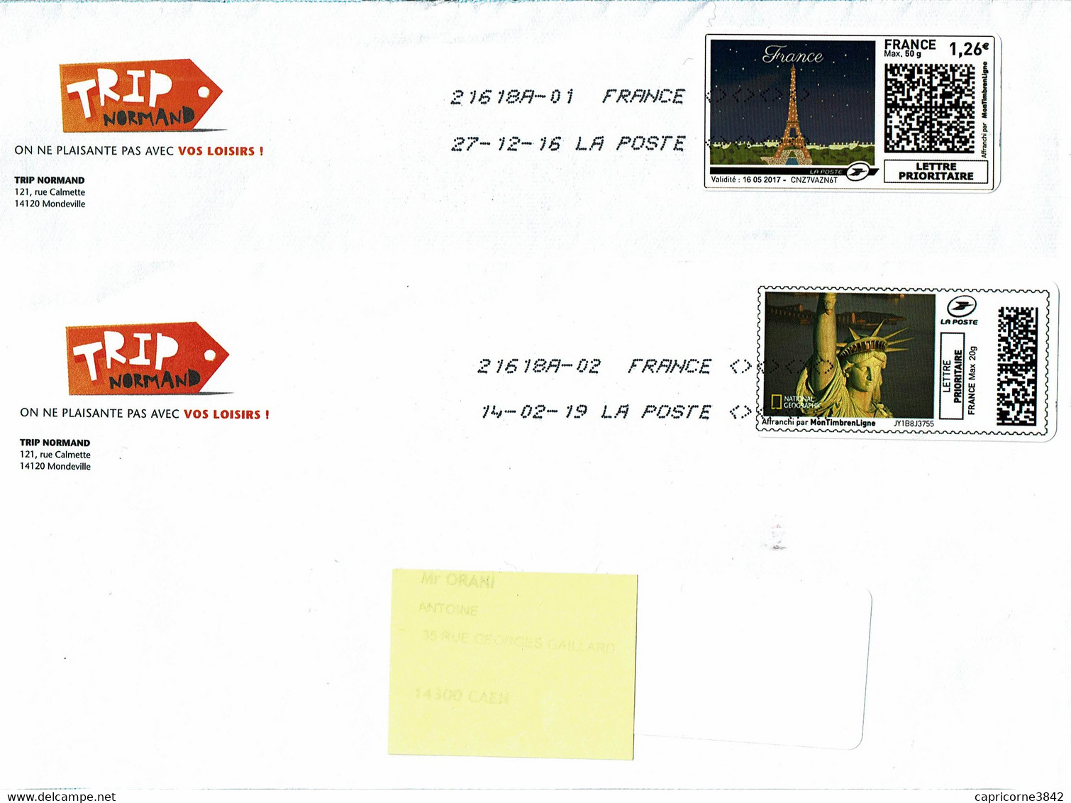 2 Vignettes MONTIMBREENLIGNE -  Sujet LIBERTÉ (N.Y.) Et TOUR EIFFEL (Paris) - Other & Unclassified
