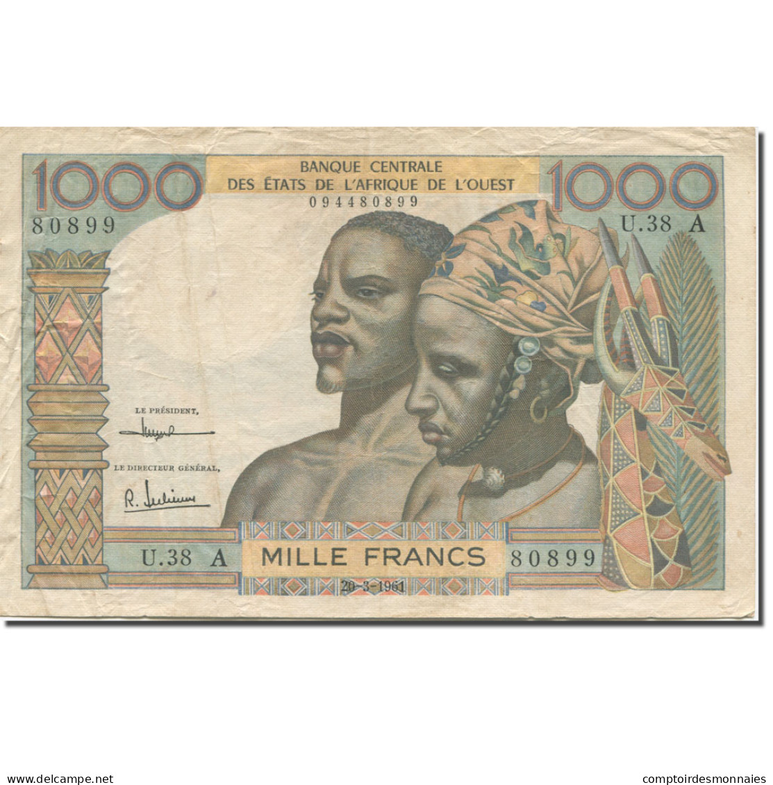 Billet, West African States, 1000 Francs, Undated (1959-65), KM:103Ac, TTB - West African States