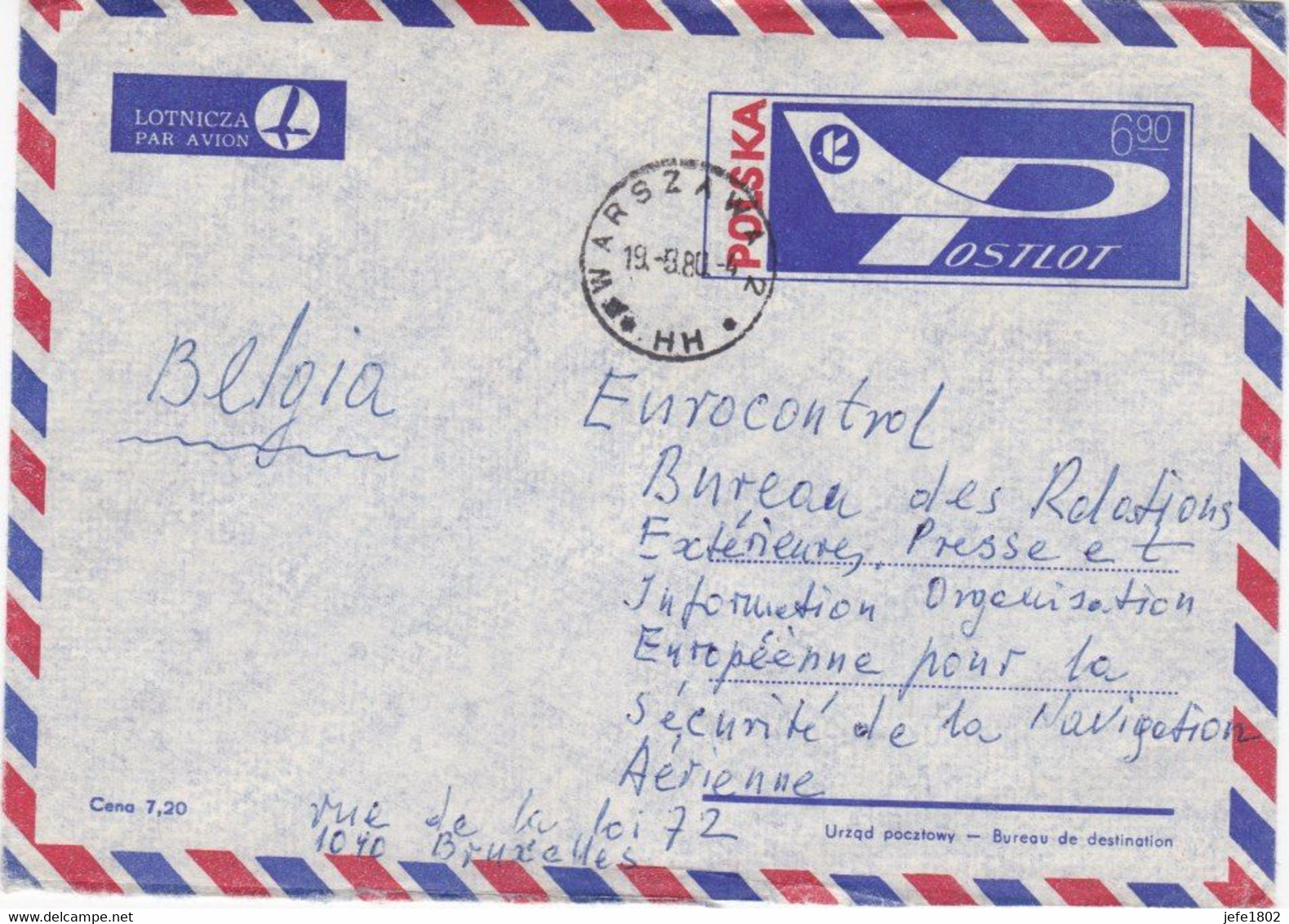 Lotnicza - Par Avion - POSTLOT Sent To Bruxelles Belgium - Autres & Non Classés