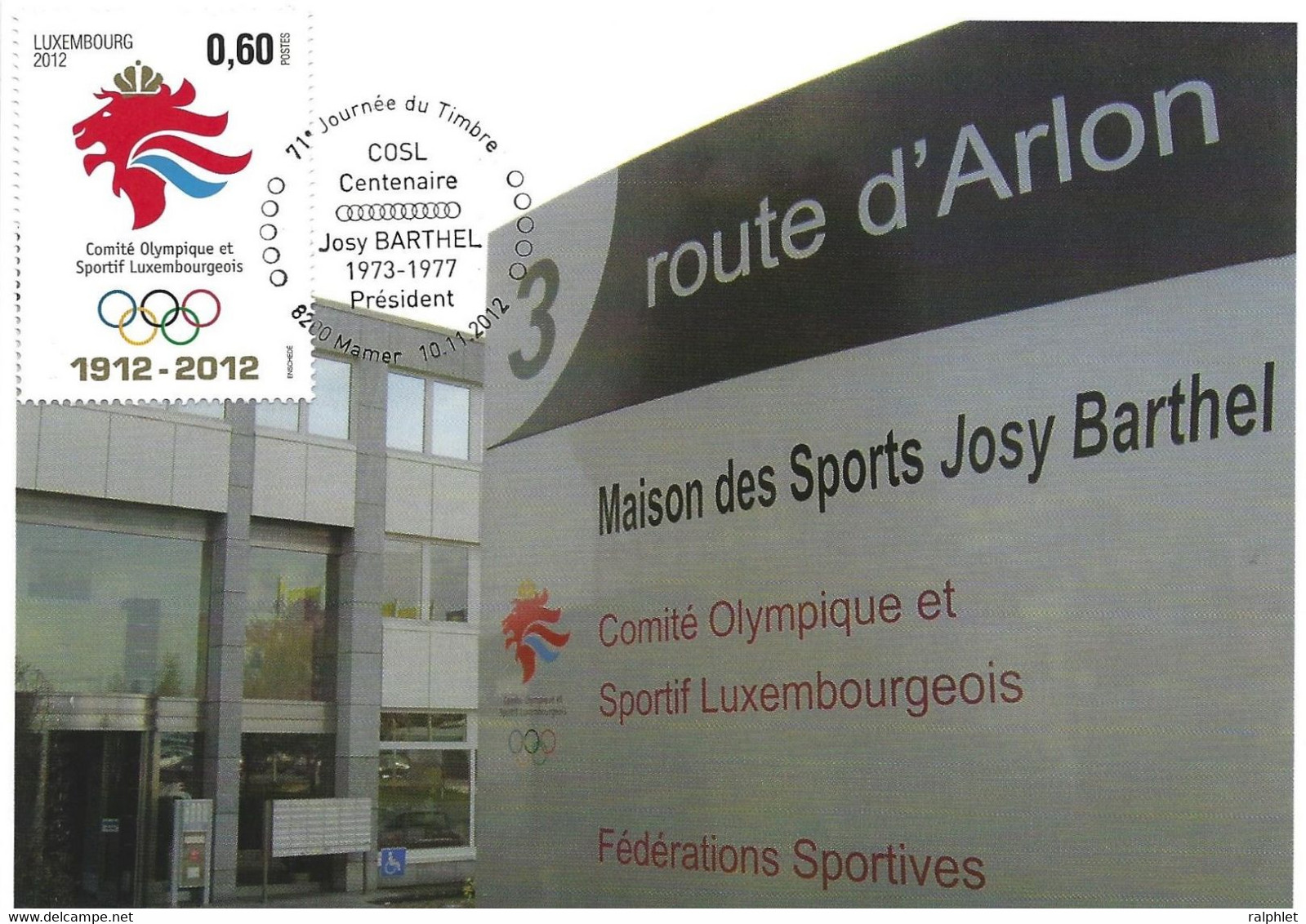 Luxembourg 2012 Mamer 100 Ans Comité Olympique Josy Barthel ¦ Anniversary Olympic Committee ¦ Jahre Olympische Komitee - Cartas & Documentos