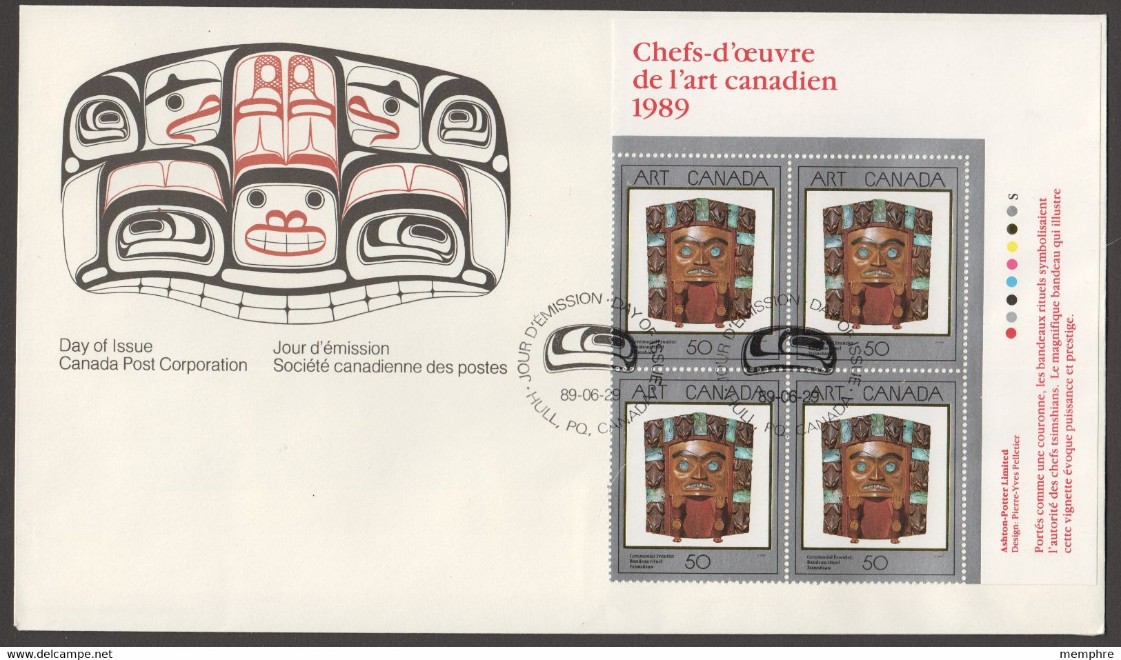 1989  «Indian Ceremonial Frontlet»  Sc 1241  Plate Block Of 4 - 1981-1990