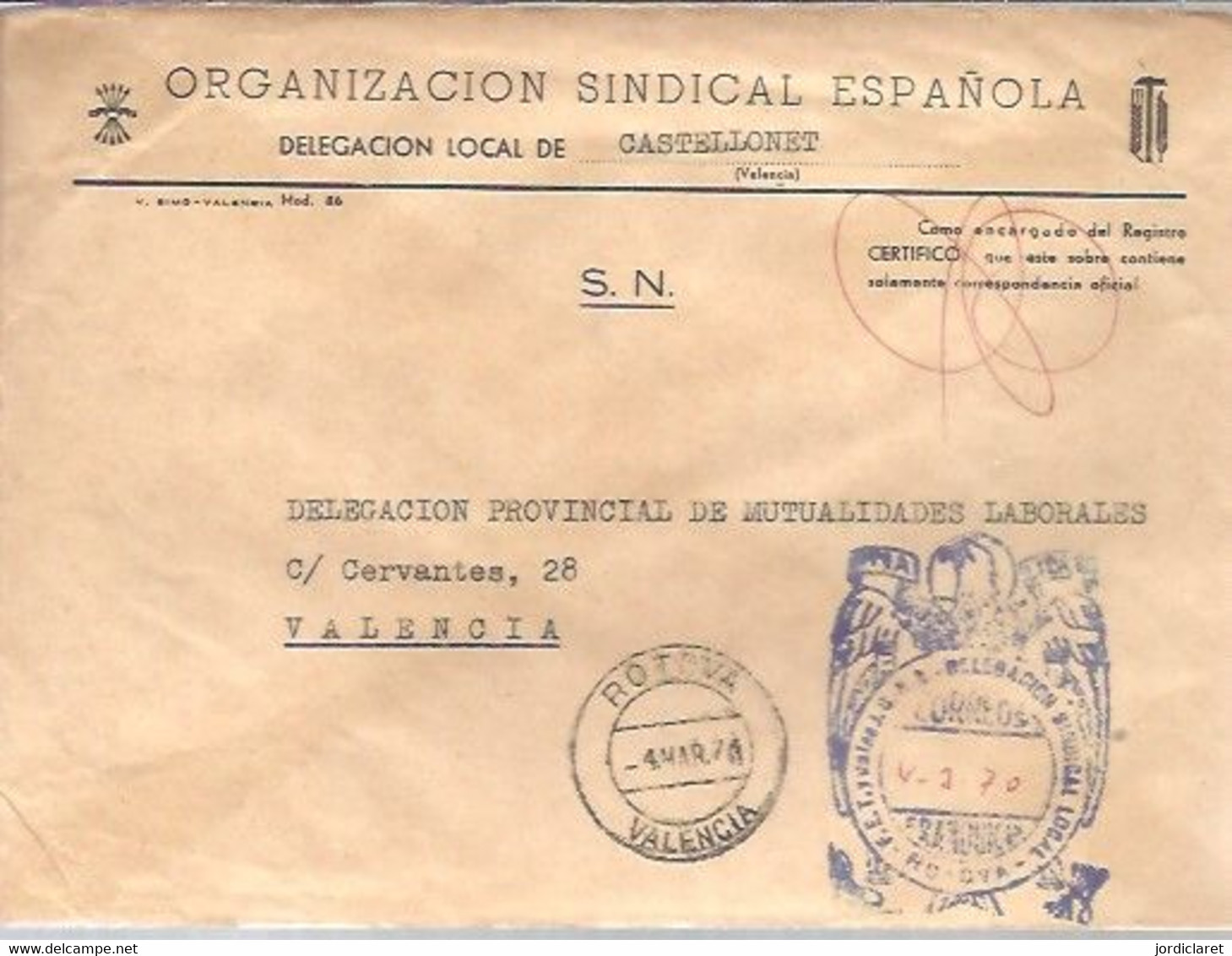 CARTA   1970 GOMIGRAFO .E.T Y LAS J.O.N.S  CASTELLONET - Postage Free