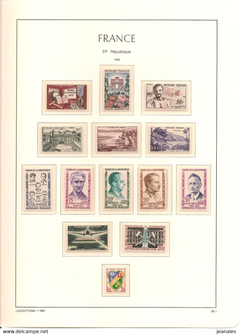 FRANCE COLLECTION COMPLÈTE  CLASSEUR LEUCHTTURM 1945/1959 N° Y/T : 670/1229** et P.A. N° Y/T: 16/37**  Côte : 2600,00 €