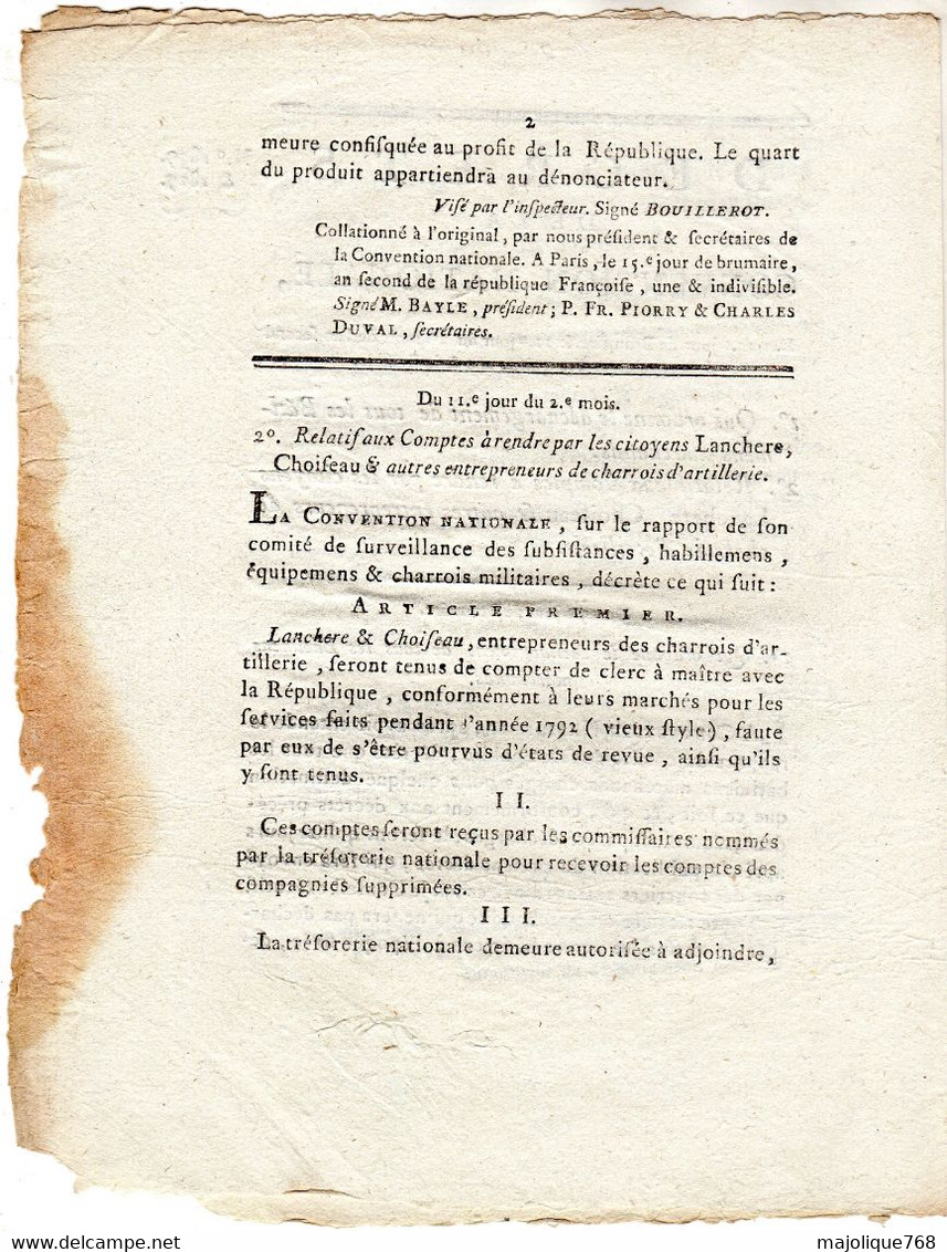 Decret De La Convention Nationale, Des 13e Jour De Brumaire & 11e Jour Du 2e Moi De L'an 2 De La Rép - Décrets & Lois