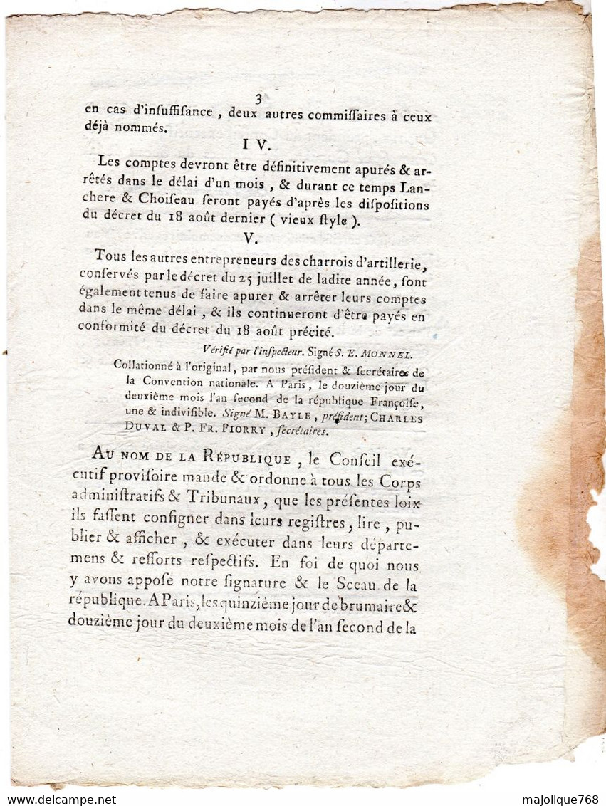 Decret De La Convention Nationale, Des 13e Jour De Brumaire & 11e Jour Du 2e Moi De L'an 2 De La Rép - Décrets & Lois