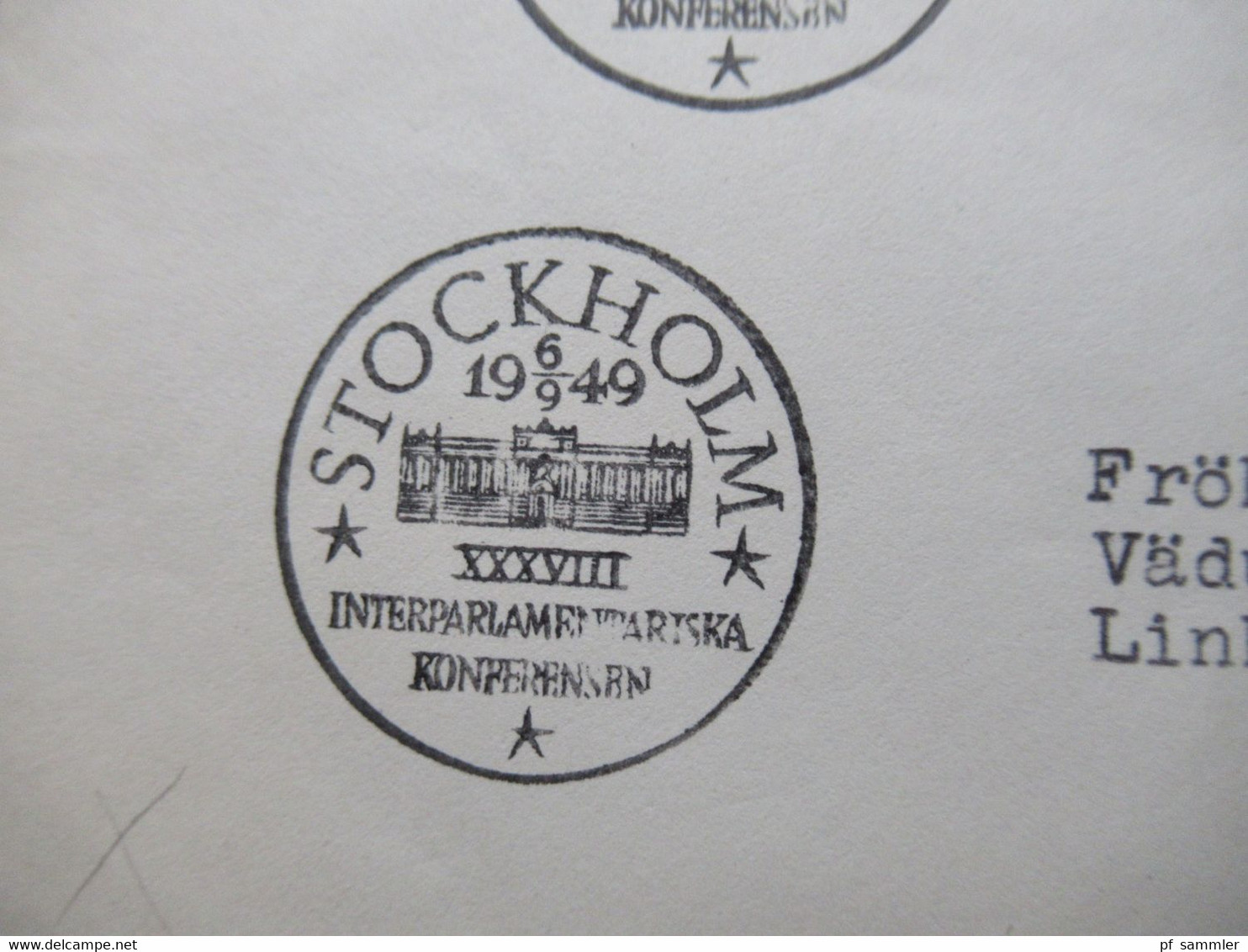 Schweden 1949 Sonderbeleg / Sonderstempel Stockholm Interparlamentariska Konferensen Thematik: Politik - Lettres & Documents