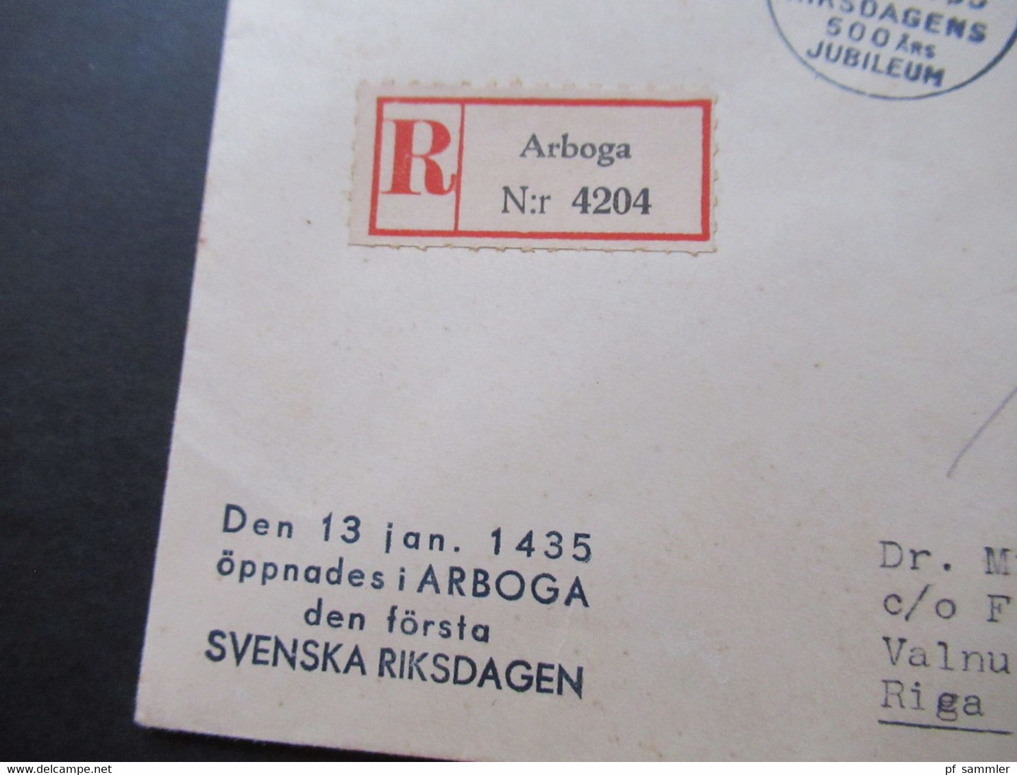 Schweden 1935 Riksdag / Schwedischer Reichstag Nr. 226 Sonderstempel Riksdagens Einschreiben Arboga Nach Riga - Covers & Documents