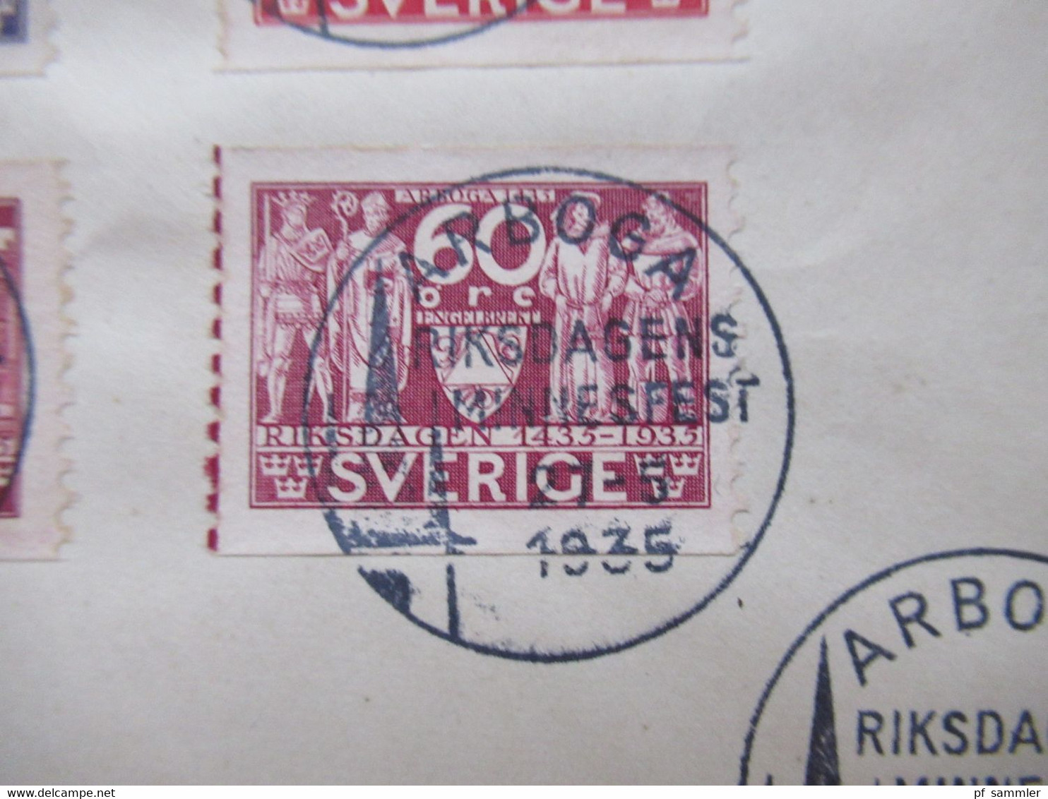 Schweden 1935 Riksdag / Schwedischer Reichstag Nr. 221 / 226 Satzbrief Einschreiben Arboga SST Riksdagens Minnesfest