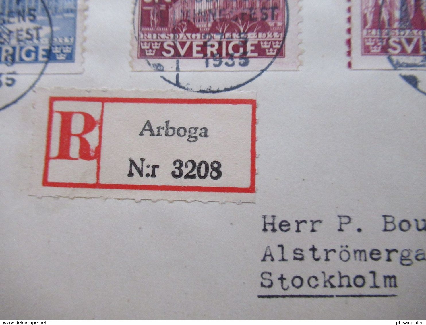 Schweden 1935 Riksdag / Schwedischer Reichstag Nr. 221 / 226 Satzbrief Einschreiben Arboga SST Riksdagens Minnesfest