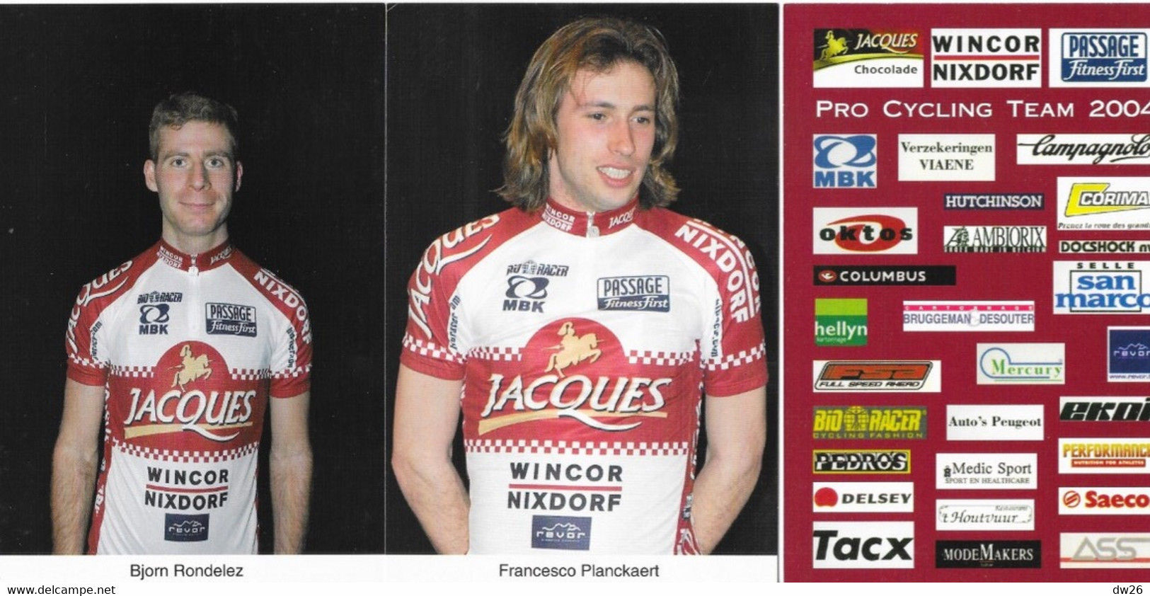 Fiche Sports: Cyclisme, Equipe professionnelle Chocolade Jacques-Wincor (Belgique) Année 2002 - 24 fiches avec Publicité