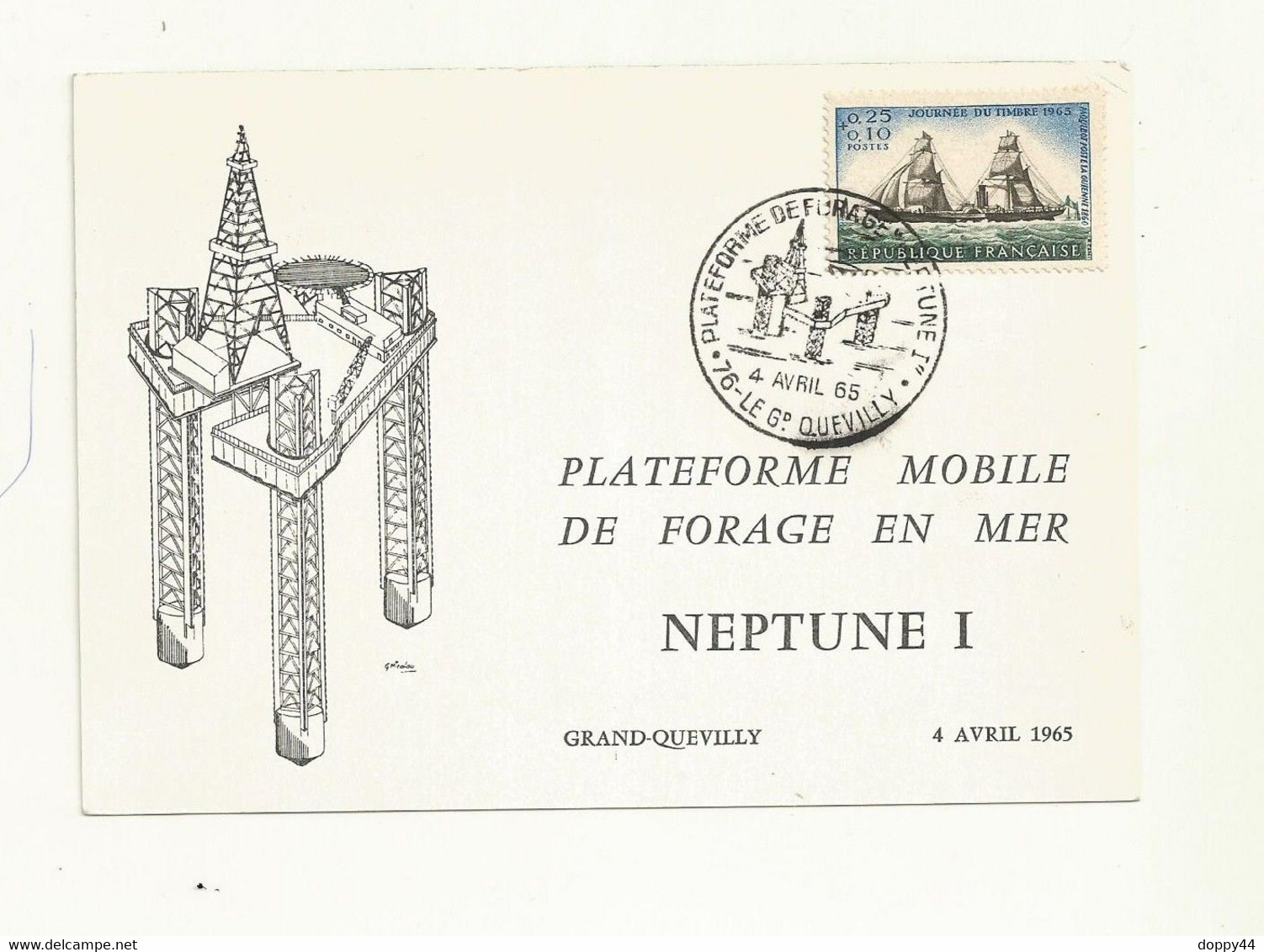 CACHET PROVISOIRE PLATEFORME DE FORAGE NEPTUNE 1 DU 04/04/1965 SUR CARTE. - Matasellos Provisorios