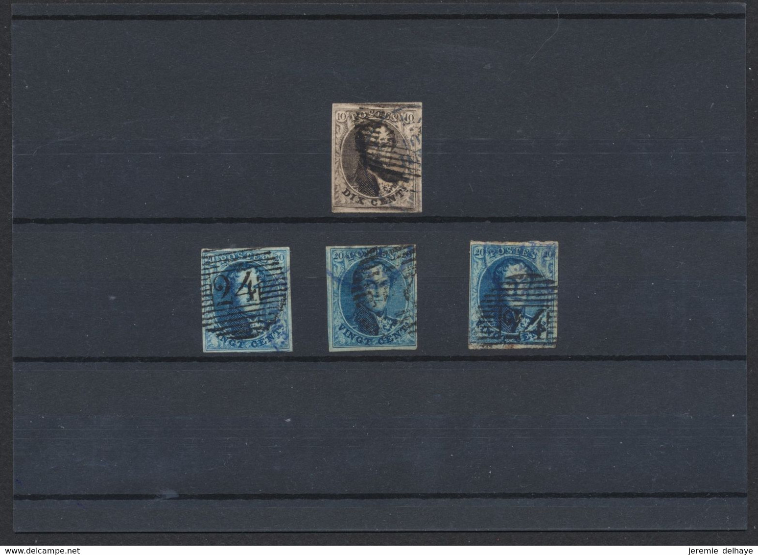 Médaillon - Petit Lot 1x 10ctm Et 3x 20ctm (avec / Sans Filigrane) Obl P24 Bruxelles + Obl Bleue Partielle. - 1849-1865 Medaillons (Varia)