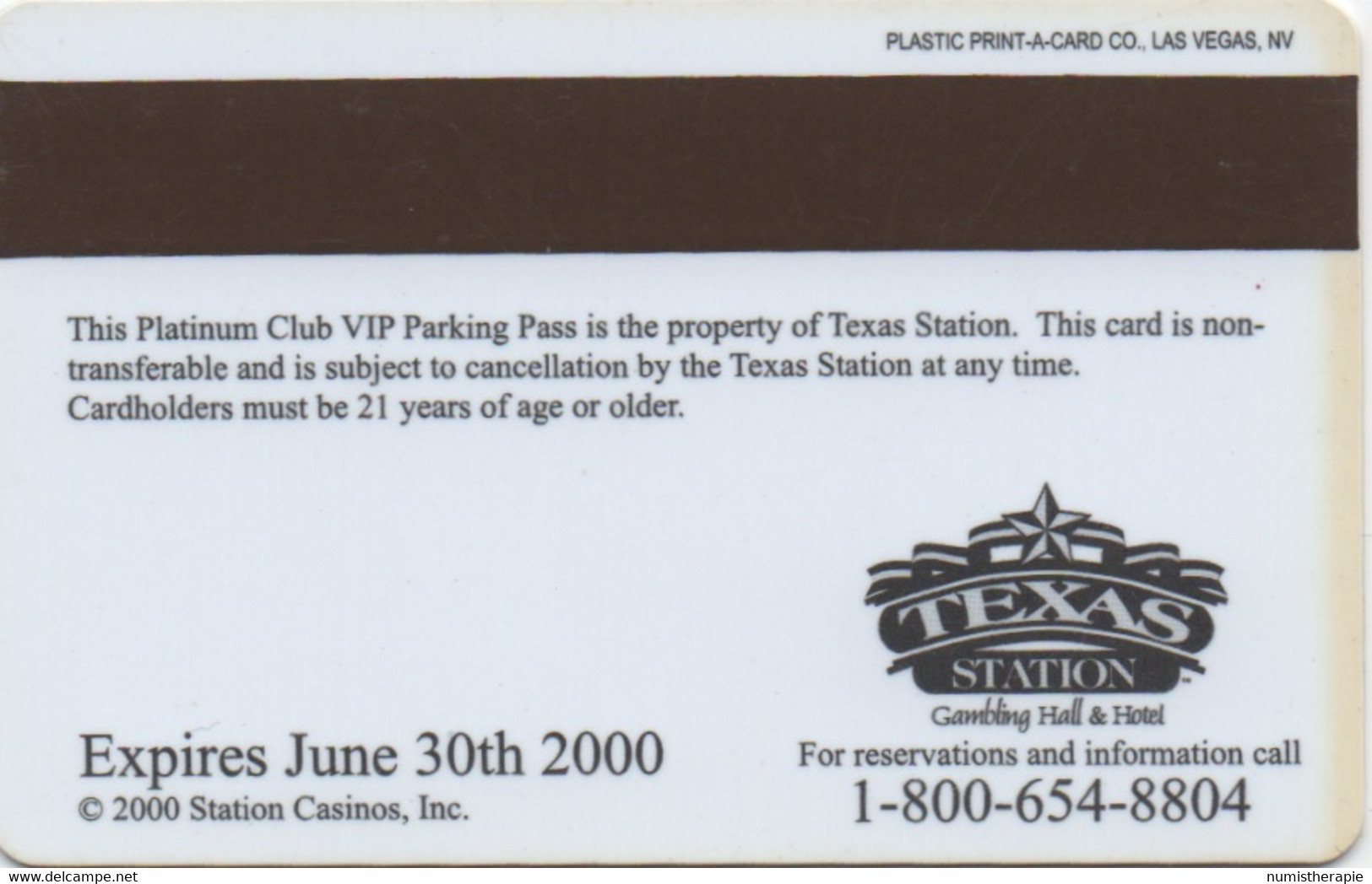 Texas Station Gambling Hall & Hotel : VIP Parking Pass : Platinum Club Casino - Casinokaarten