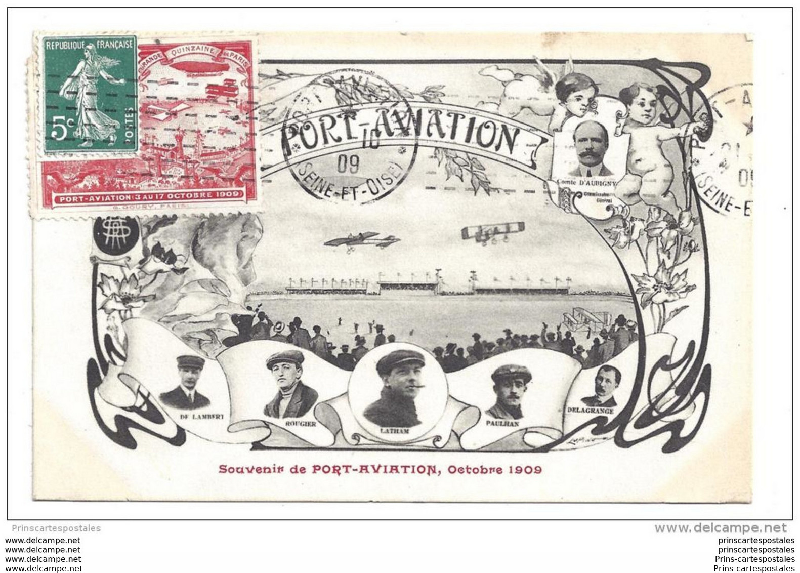 CPA Viry Chatillon Souvenir De Port Aviation Octobre 1909 + Vignette - Meetings