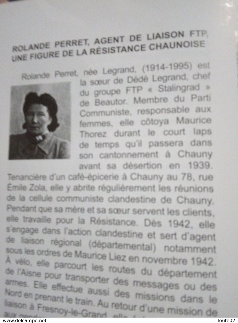 HISTOIRE DE LA RESISTANCE DANS L AISNE CHAUNY TERGNIER BEAUTOR HIRSON MENEVRET BUSIGNYSOISSONS ECT... - War 1939-45