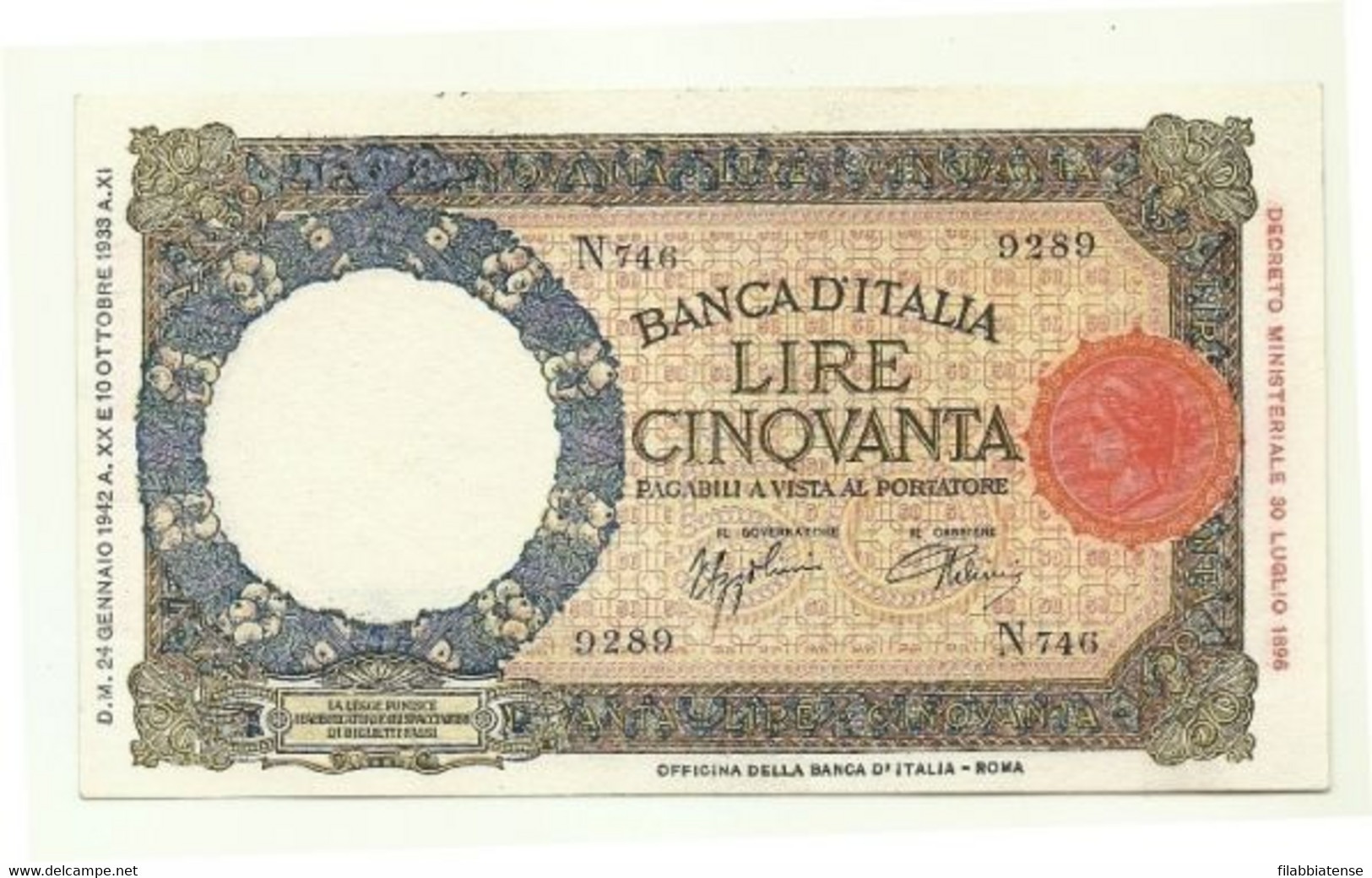 Italia - 50 Lire 1942 - Lupetta II Tipo     ---- - 50 Liras