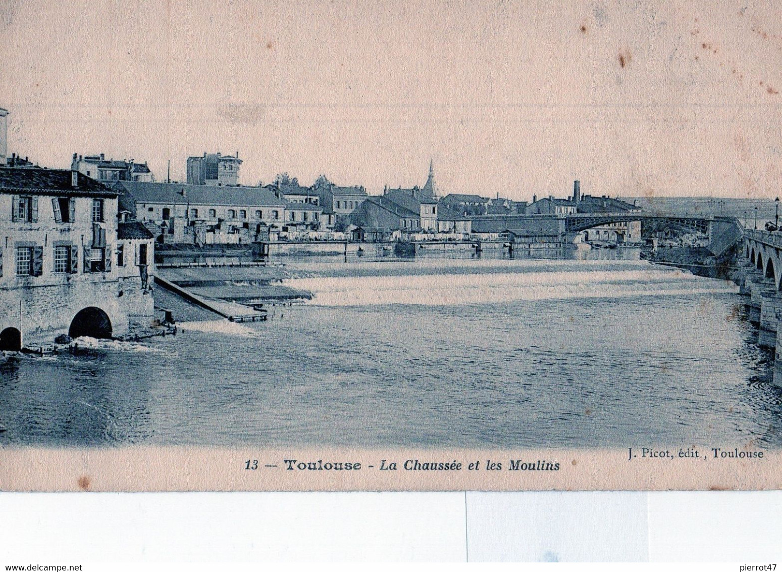 TOULOUSE: Rare Cliché De 1908 La Chaussée Du Port Garaud(pont St Michel),et Les Batiments Des Moulins,editeur J.Picot - Toulouse