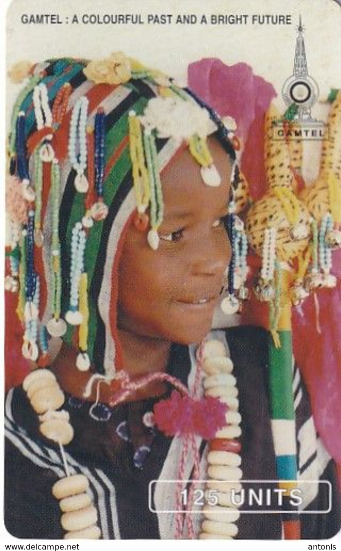 GAMBIA(chip) - Young Girl In Colourful Dress(old Schlumberger Logo), Long CN, Used - Gambia
