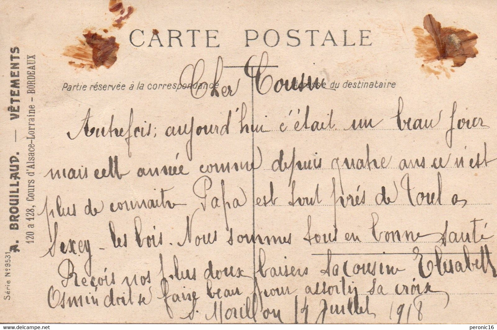 CPA , Illustrateur HENRIOT : 1918 Cinq Francs Le Casque ...Publicité A. Brouillaud , Bordeaux - Henriot